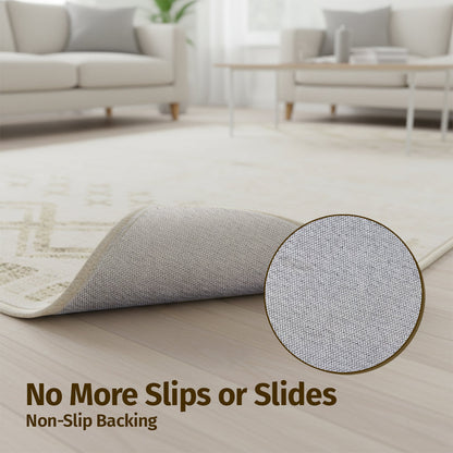 Muddy Carpet Tribal Washable Area Rugs for Living Room, Bedroom & Dining Room – Modern Soft Low Pile Non Slip Carpet – Pet Friendly Waterproof Foldable Rugs for Home