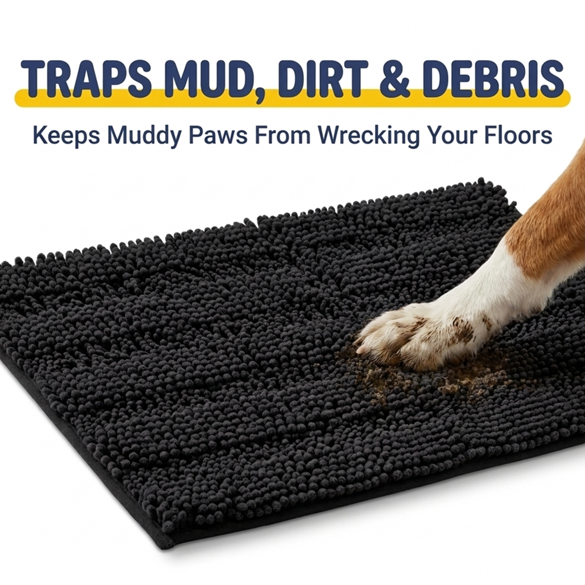 Muddymats® StripeMax Dog Floor Mat for Muddy Paws – Thick Plush Striped Chenille Muddy Carpet®, Super Water Absorbent Microfiber, Quick Dry, Slip Resistant Washable Indoor Mat