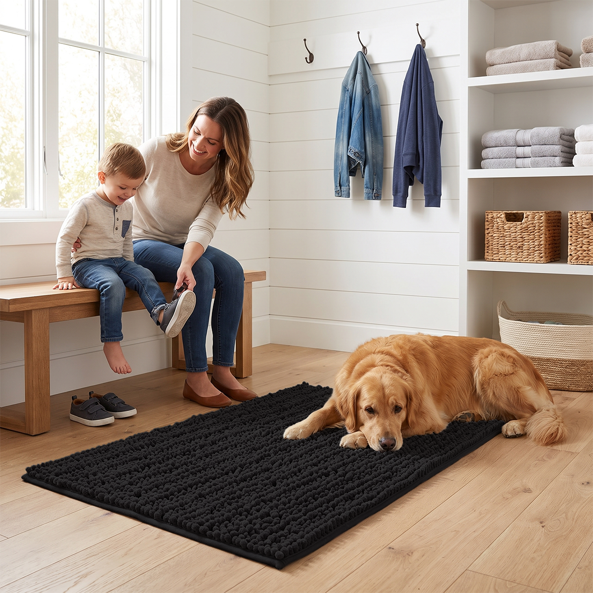 Muddymats® DuoMax Dog Door Mat for Muddy Paws – Dual-Texture Absorbent Mat Chenille Entryway Muddy Carpet®, Microfiber Quick Dry, Slip Resistant Machine Washable Indoor Mat