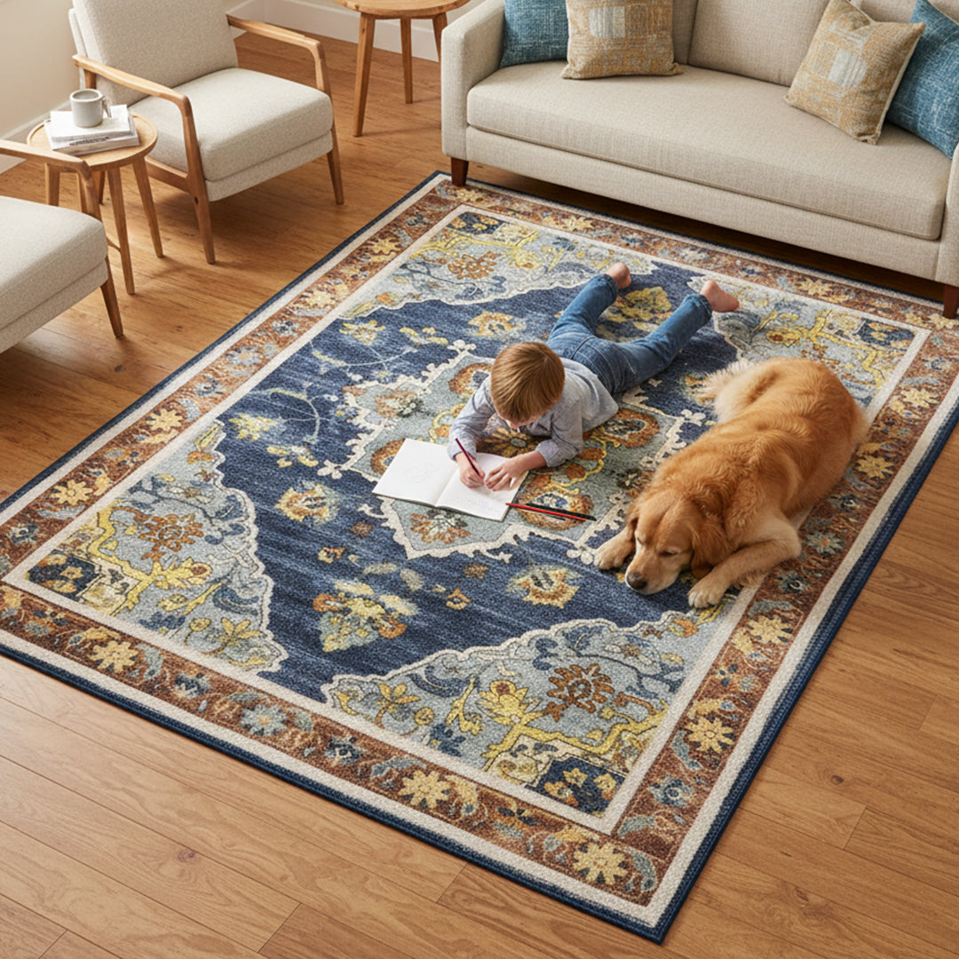Muddy Carpet Mosaic Washable Area Rugs for Living Room, Bedroom & Dining Room – Modern Soft Low Pile Non Slip Carpet – Pet Friendly Waterproof Foldable Rugs for Home