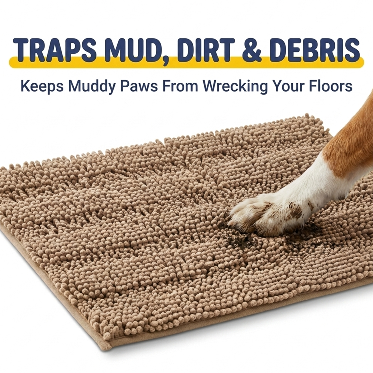 Muddymats® StripeMax Dog Floor Mat for Muddy Paws – Thick Plush Striped Chenille Muddy Carpet®, Super Water Absorbent Microfiber, Quick Dry, Slip Resistant Washable Indoor Mat