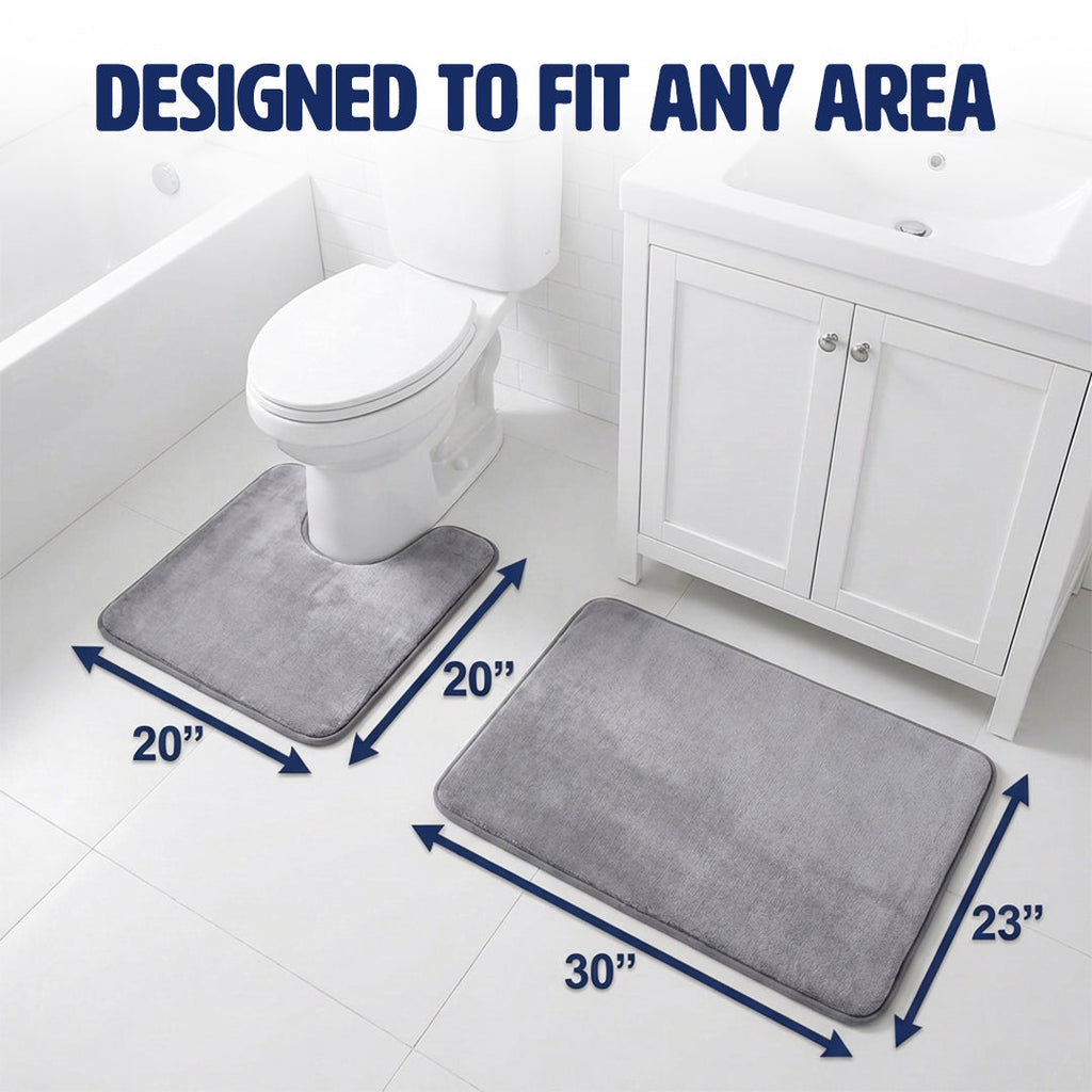 Muddymats® Memory Foam Bath Mat Set 2 Piece – Velvet Soft Non Slip Bathroom Rugs Set, Thick Absorbent Washable Bath Mats for Bathroom Floor and Shower, 20"x30" + 20"x20" U-Shaped