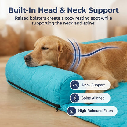 Muddymats® Ice Silk Cooling Dog Bed with Orthopedic Memory Foam & Bolster Rim, Self-Cooling Breathable Pet Sofa Bed, Extra-Wide Sofa Protection, Non-Slip, Detachable & Machine Washable