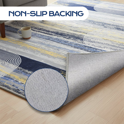 Muddy Carpet Horizon Washable Area Rugs for Living Room, Bedroom & Dining Room – Modern Soft Low Pile Non Slip Carpet – Pet Friendly Waterproof Foldable Rugs for Home