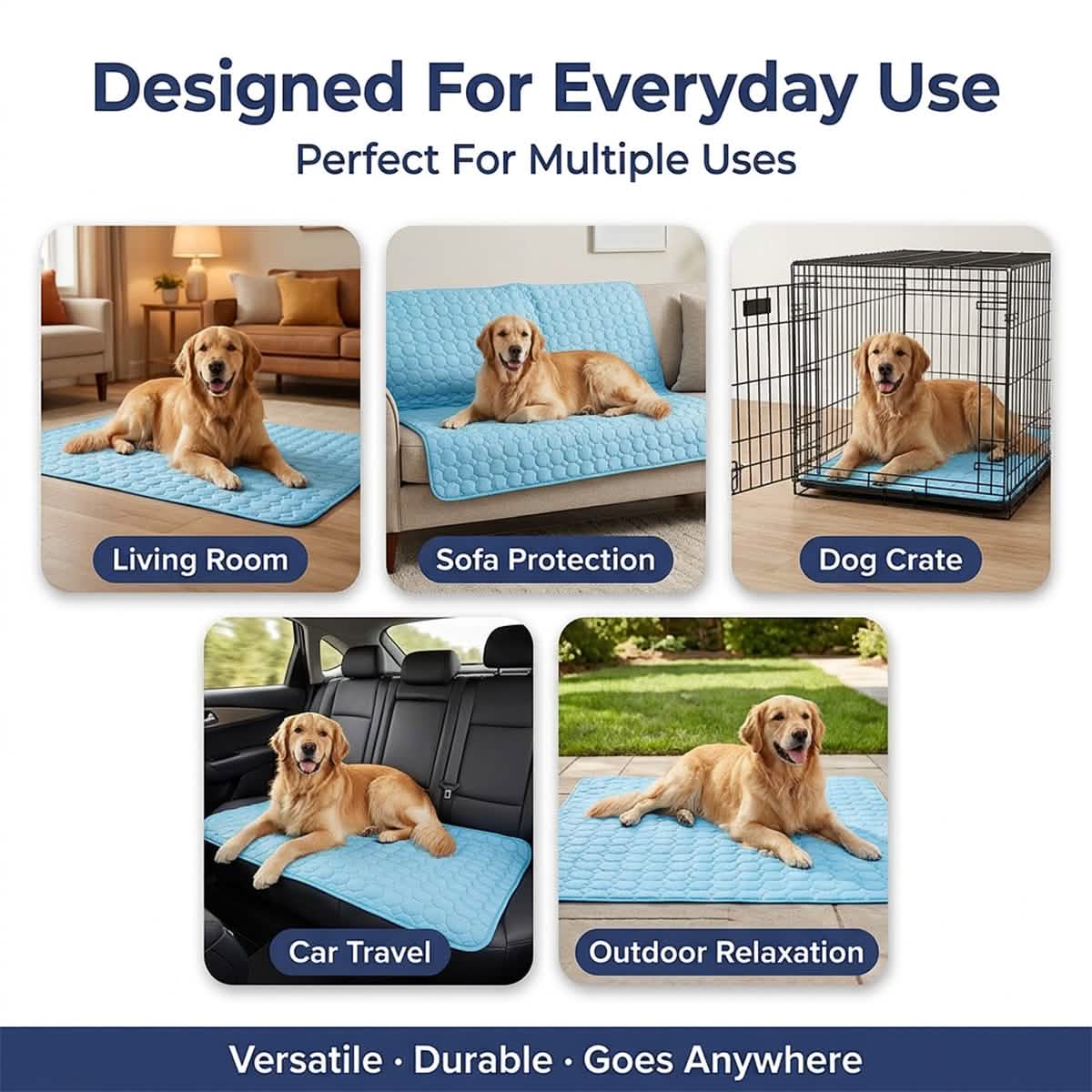 Muddymats® Self-Cooling Dog Mat, Ice Silk Cooling Pad for Dogs & Cats, No Water or Electricity Needed, Easy to Clean Non-Slip Summer Pet Mat for Indoor & Outdoor, Sofa, Crate & Car