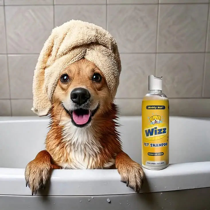 Muddymats® Dog Grooming Bundle – Rubber Scrubbers, Doggy Dryer, Muddy Mitt & Aloe Vera & Oatmeal Dog Shampoo for Itchy Skin Relief, Smelly Dogs & Sensitive Coats – 17 oz