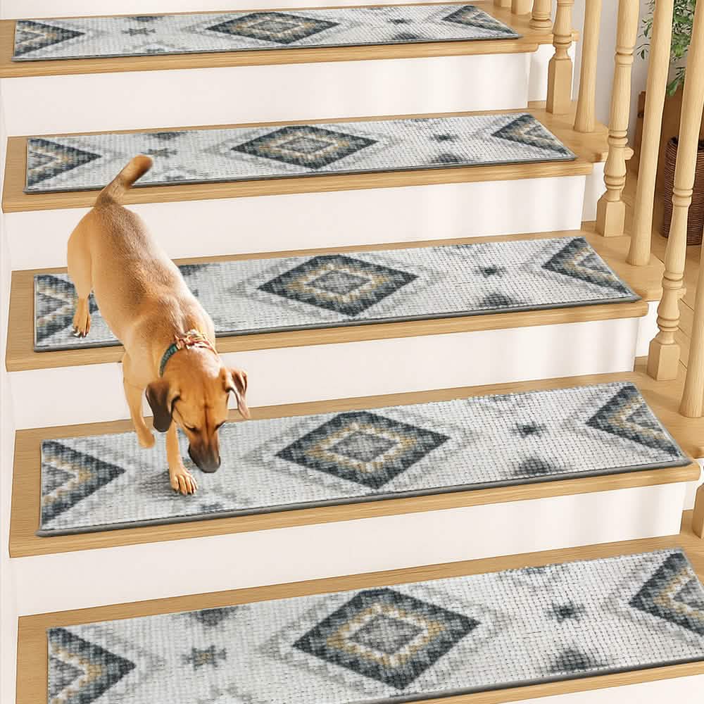 Muddymats® Soft Chenille Stair Treads Non-Slip Reusable, Super Absorbent Stair Treads for Wooden Steps, Tile & Marble Floor, Easy to Install & Machine Washable - Diamond 30'' x 7''