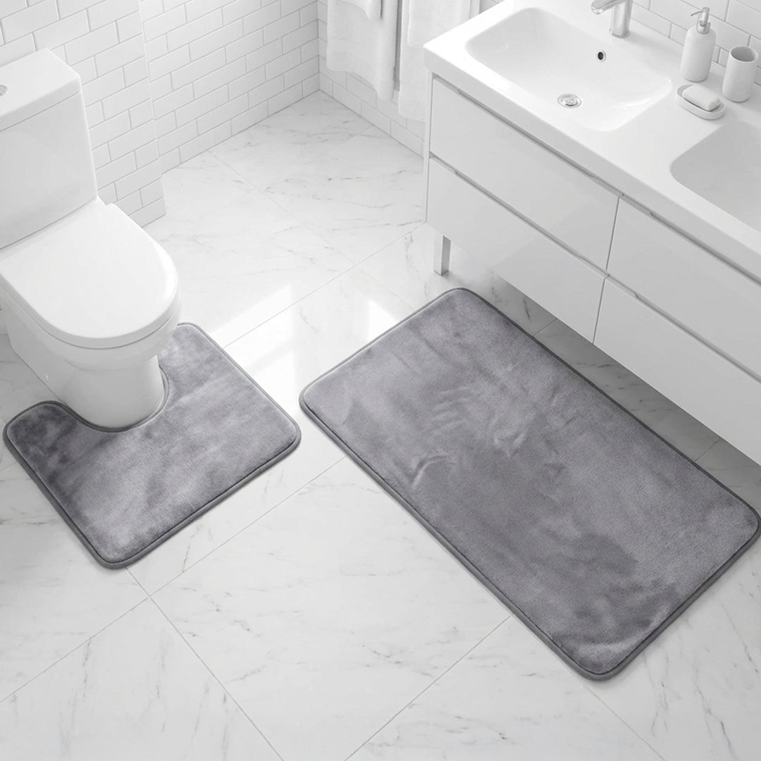 Muddymats® Memory Foam Bath Mat Set 2 Piece – Velvet Soft Non Slip Bathroom Rugs Set, Thick Absorbent Washable Bath Mats for Bathroom Floor and Shower, 20"x30" + 20"x20" U-Shaped