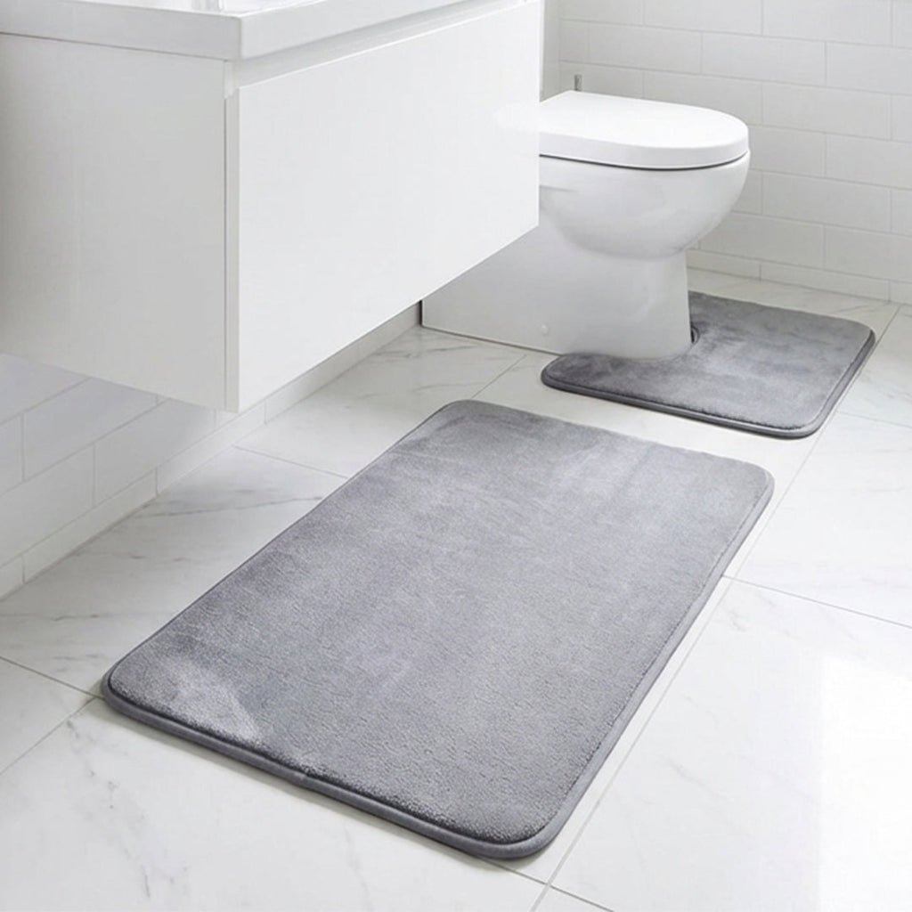 Muddymats® Memory Foam Bath Mat Set 2 Piece – Velvet Soft Non Slip Bathroom Rugs Set, Thick Absorbent Washable Bath Mats for Bathroom Floor and Shower, 20"x30" + 20"x20" U-Shaped