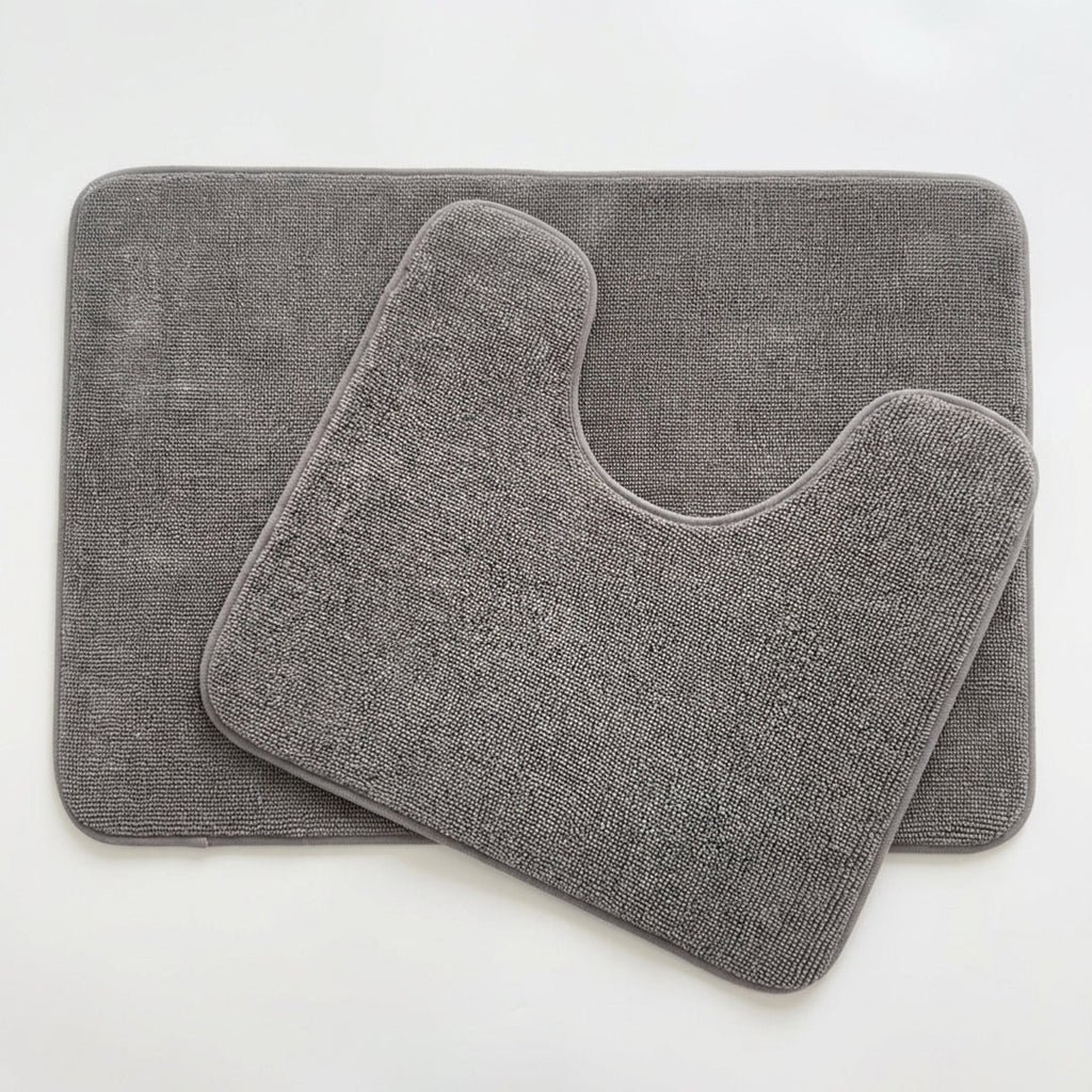 Muddymats® CloudStep Bathroom Rugs 2 Piece Set, Non Slip Bath Mats for Bathroom, Absorbent Memory Foam Chenille, Machine Washable Quick Dry Toilet Rug Set, 20"x30" + 20"x20" U-Shaped