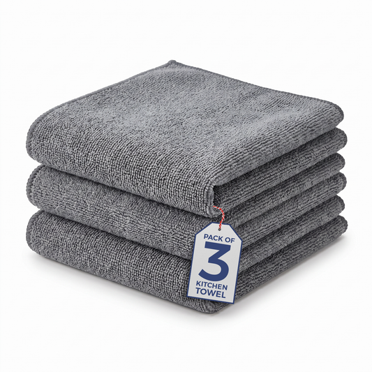 Muddymats® Kitchen Towels 3 Pack - Super Absorbent Microfiber Dish Cloths, Quick Dry Soft Cleaning Towels for Dishes, Counters and Spills, Machine Washable, Grey 11.8" x 11.8"