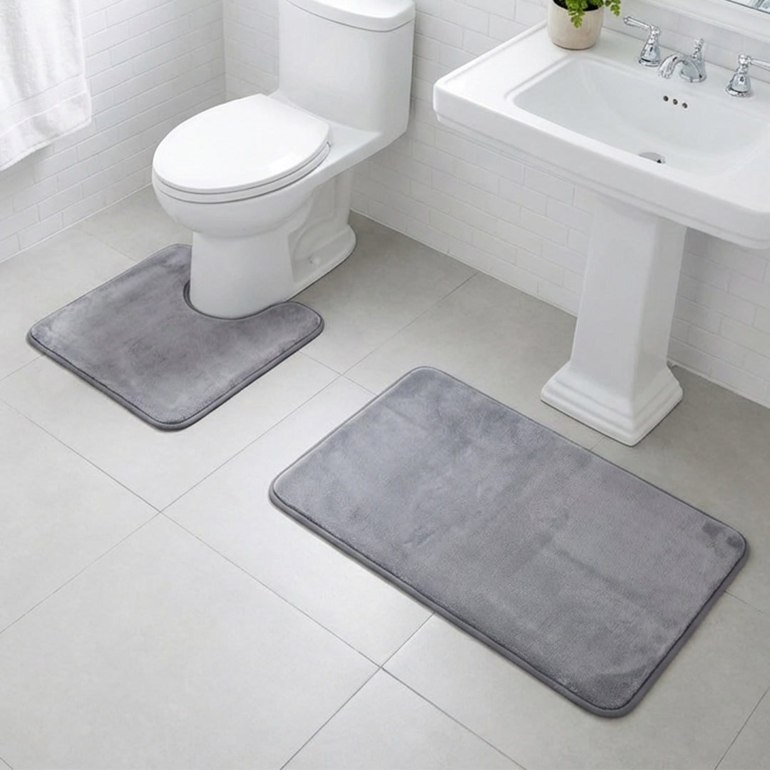 Muddymats® Memory Foam Bath Mat Set 2 Piece – Velvet Soft Non Slip Bathroom Rugs Set, Thick Absorbent Washable Bath Mats for Bathroom Floor and Shower, 20"x30" + 20"x20" U-Shaped