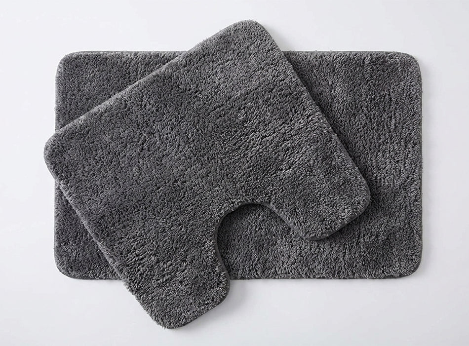 Muddymats® Fluffy Bathroom Rugs 2 Piece Set, Soft Absorbent Microfiber Bath Mats, Non Slip, Quick Dry, Machine Washable for Floor, Tub, Shower & Toilet, 20"x30" + 20"x20" U-Shaped