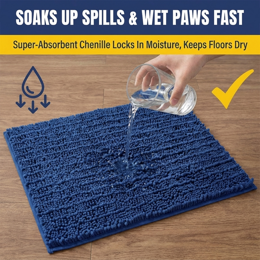 Muddymats® MudMax Dog Door Mat for Muddy Paws – Ultra Water Absorbing Mat Chenille Muddy Carpet® Soaks 5X Water, Microfiber Quick Dry, Slip Resistant Machine Washable Indoor Mat