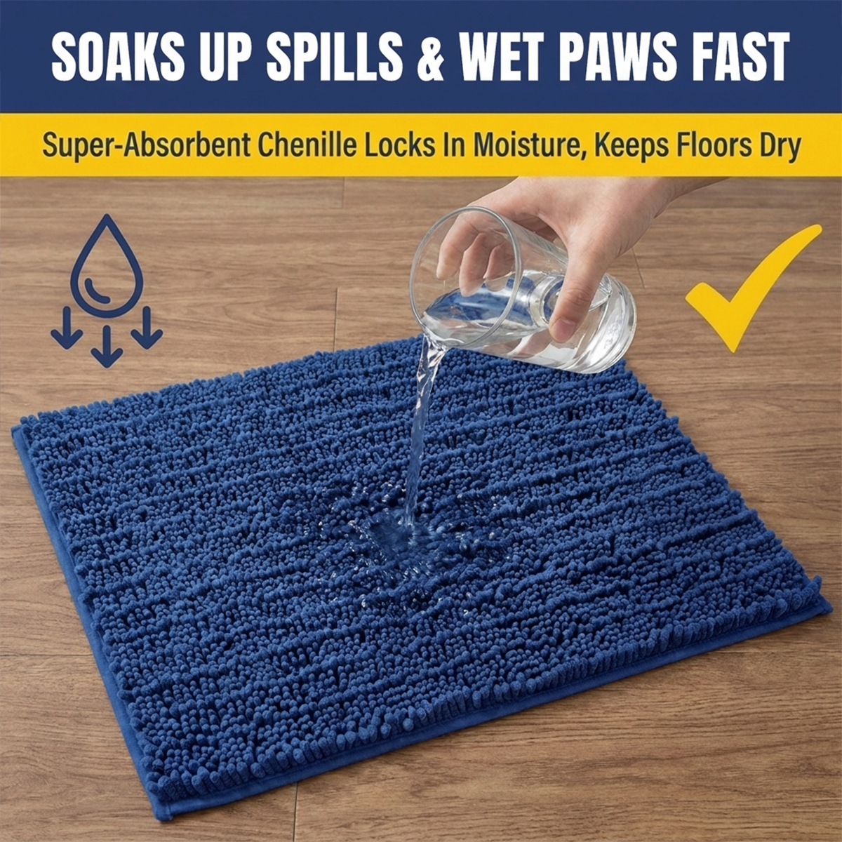 Muddymats® MudMax Dog Door Mat for Muddy Paws – Ultra Water Absorbing Mat Chenille Muddy Carpet® Soaks 5X Water, Microfiber Quick Dry, Slip Resistant Machine Washable Indoor Mat