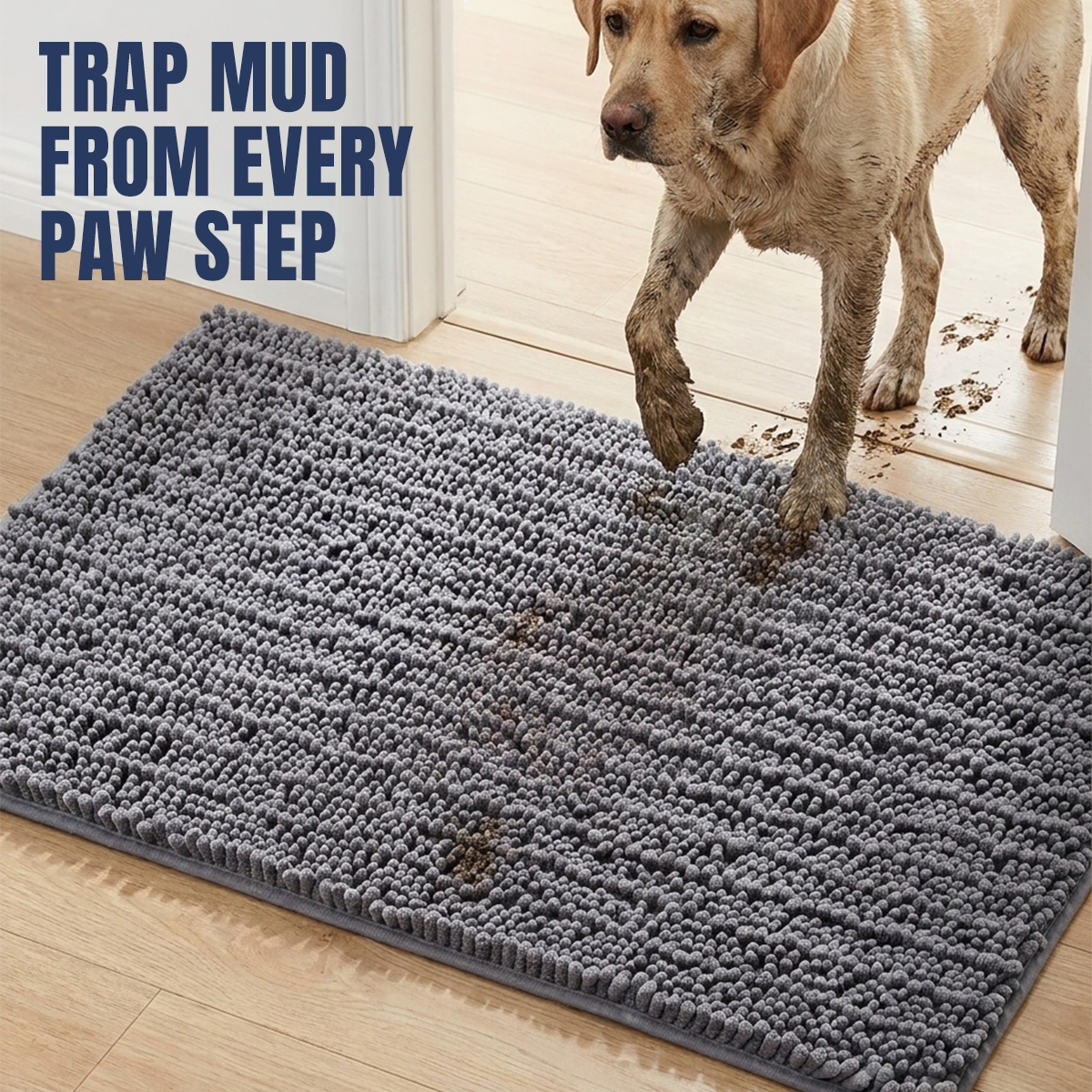 Muddymats® MudMax Dog Door Mat for Muddy Paws – Ultra Water Absorbing Mat Chenille Muddy Carpet® Soaks 5X Water, Microfiber Quick Dry, Slip Resistant Machine Washable Indoor Mat