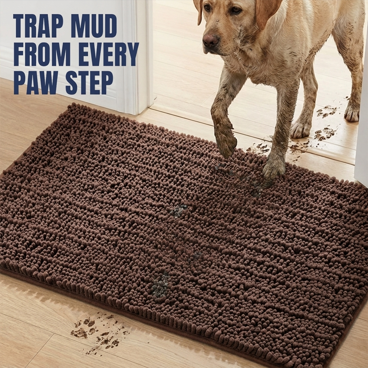 Muddymats® MudMax Dog Door Mat for Muddy Paws – Ultra Water Absorbing Mat Chenille Muddy Carpet® Soaks 5X Water, Microfiber Quick Dry, Slip Resistant Machine Washable Indoor Mat