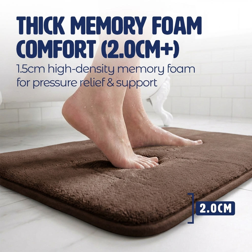 Muddymats® Memory Foam Bath Mat – Velvet Soft Non Slip Bathroom Rugs, Thick Absorbent Bath Rugs, Washable Bath Mat for Bathroom Floor and Shower