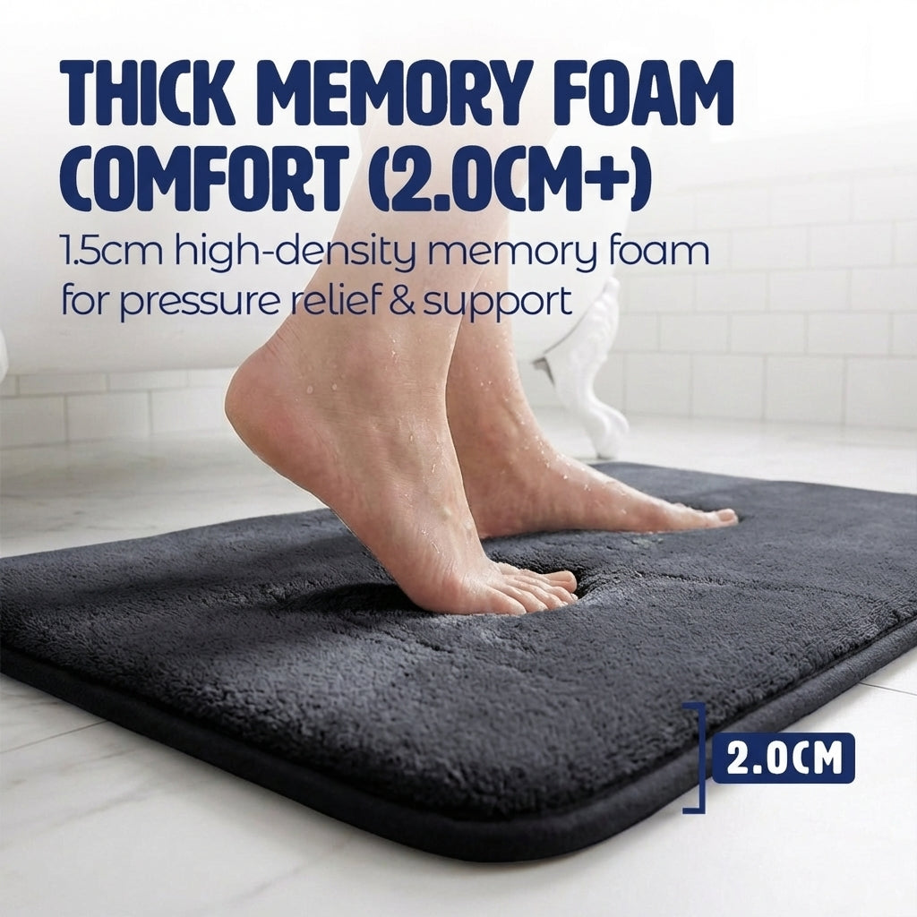Muddymats® Memory Foam Bath Mat – Velvet Soft Non Slip Bathroom Rugs, Thick Absorbent Bath Rugs, Washable Bath Mat for Bathroom Floor and Shower