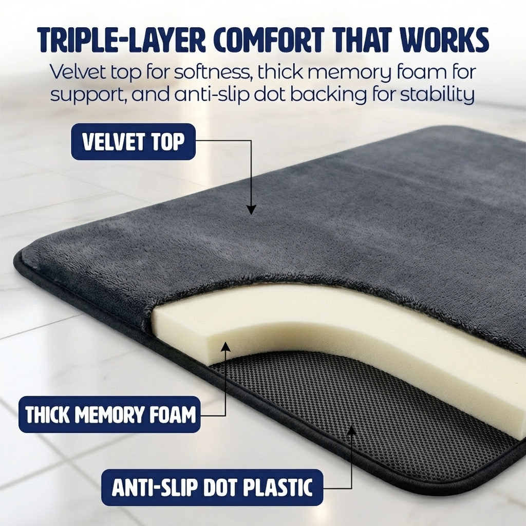 Muddymats® Memory Foam Bath Mat – Velvet Soft Non Slip Bathroom Rugs, Thick Absorbent Bath Rugs, Washable Bath Mat for Bathroom Floor and Shower
