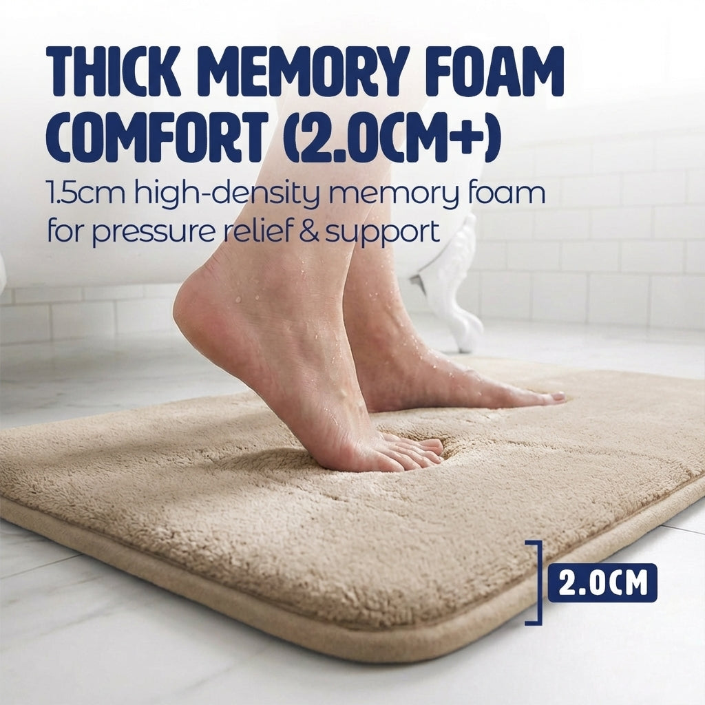 Muddymats® Memory Foam Bath Mat – Velvet Soft Non Slip Bathroom Rugs, Thick Absorbent Bath Rugs, Washable Bath Mat for Bathroom Floor and Shower