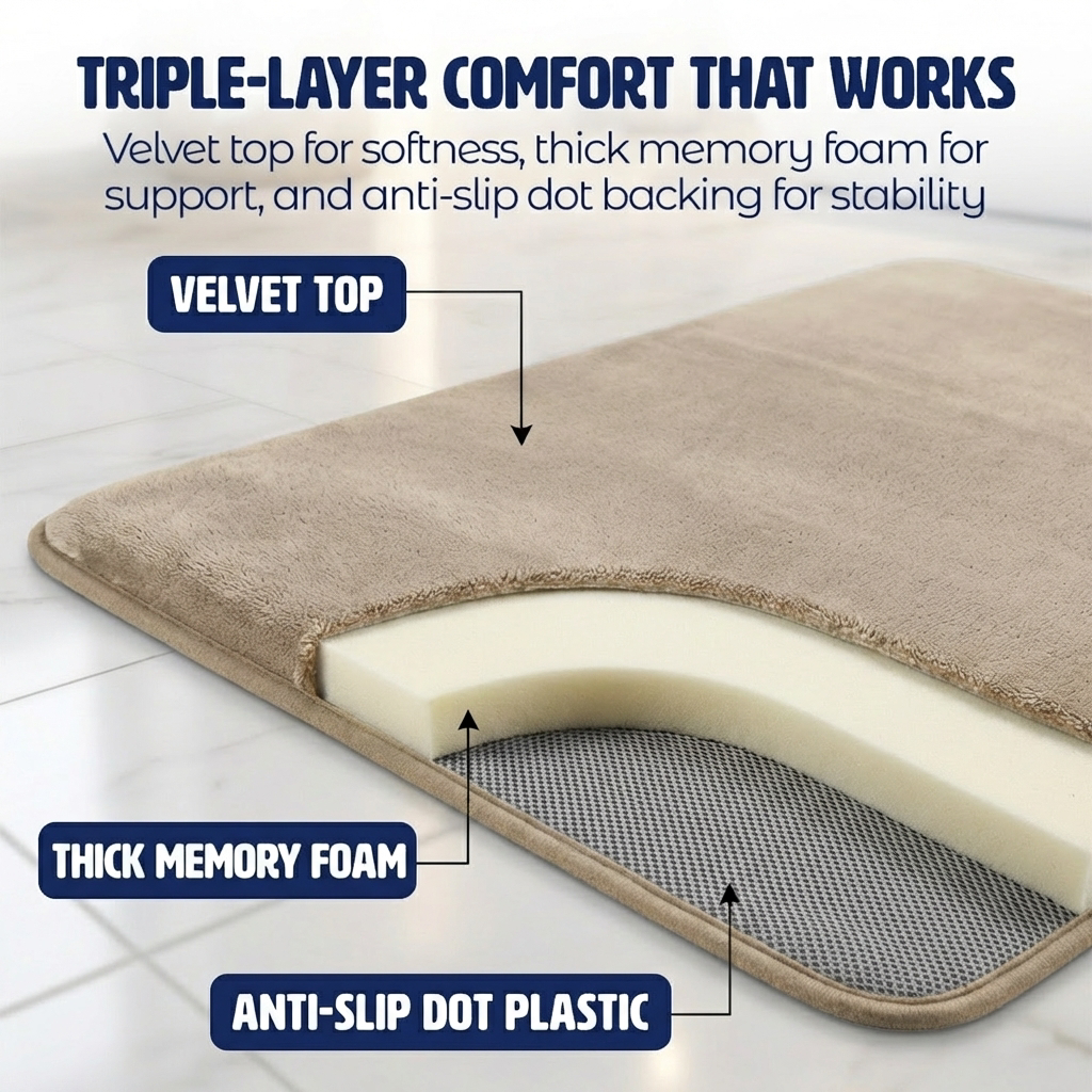 Muddymats® Memory Foam Bath Mat – Velvet Soft Non Slip Bathroom Rugs, Thick Absorbent Bath Rugs, Washable Bath Mat for Bathroom Floor and Shower
