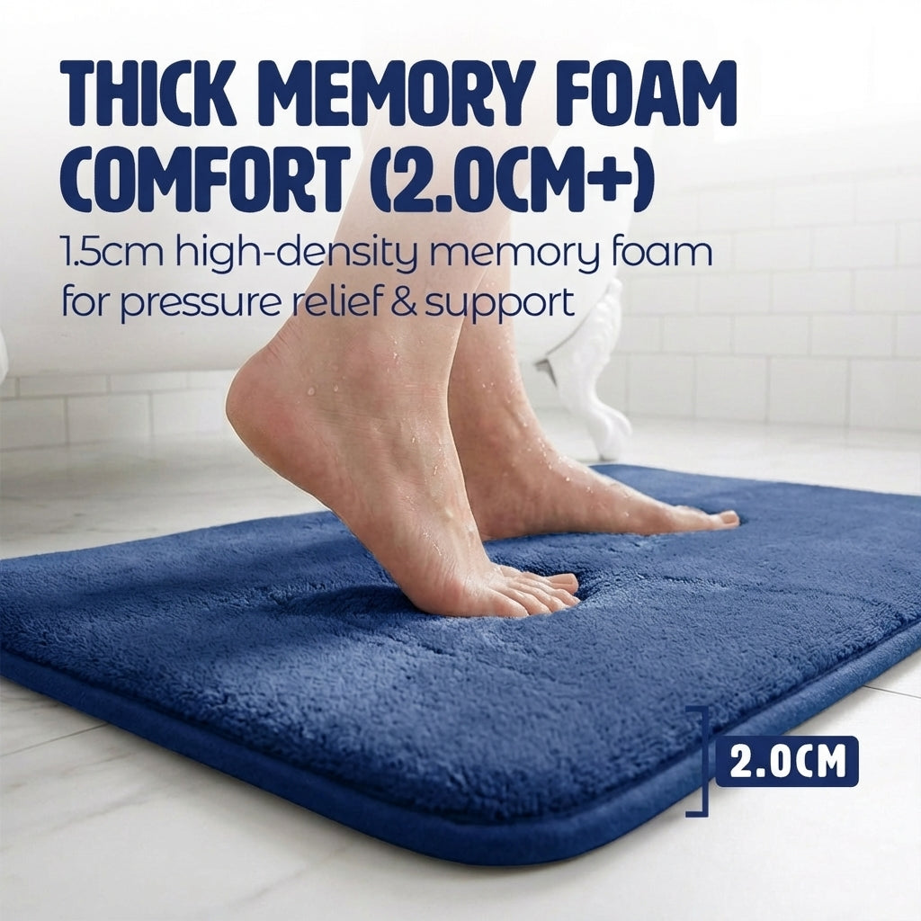 Muddymats® Memory Foam Bath Mat – Velvet Soft Non Slip Bathroom Rugs, Thick Absorbent Bath Rugs, Washable Bath Mat for Bathroom Floor and Shower