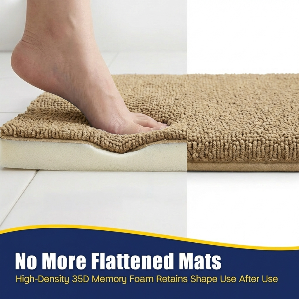 Muddymats® CloudStep Bathroom Rugs 2 Piece Set, Non Slip Bath Mats for Bathroom, Absorbent Memory Foam Chenille, Machine Washable Quick Dry Toilet Rug Set, 20"x30" + 20"x20" U-Shaped