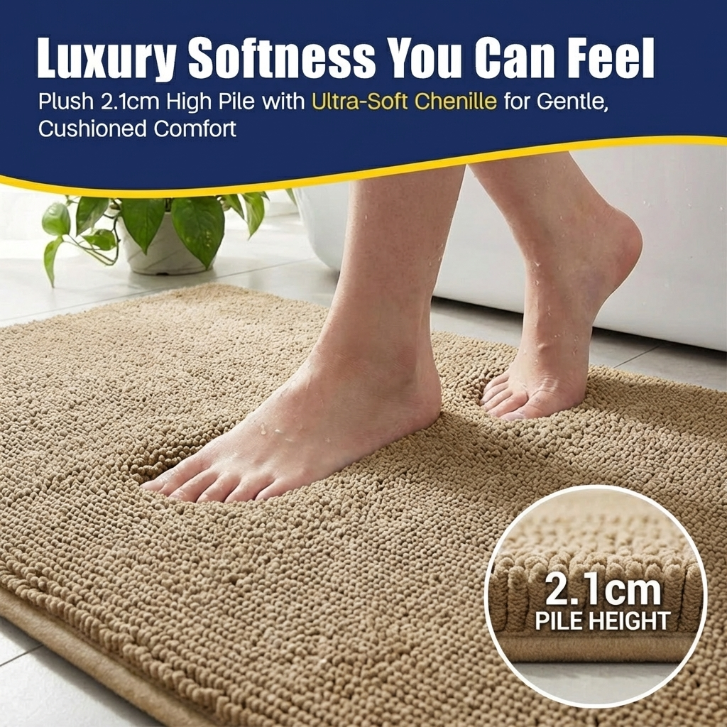 Muddymats® CloudStep Bathroom Rugs 2 Piece Set, Non Slip Bath Mats for Bathroom, Absorbent Memory Foam Chenille, Machine Washable Quick Dry Toilet Rug Set, 20"x30" + 20"x20" U-Shaped