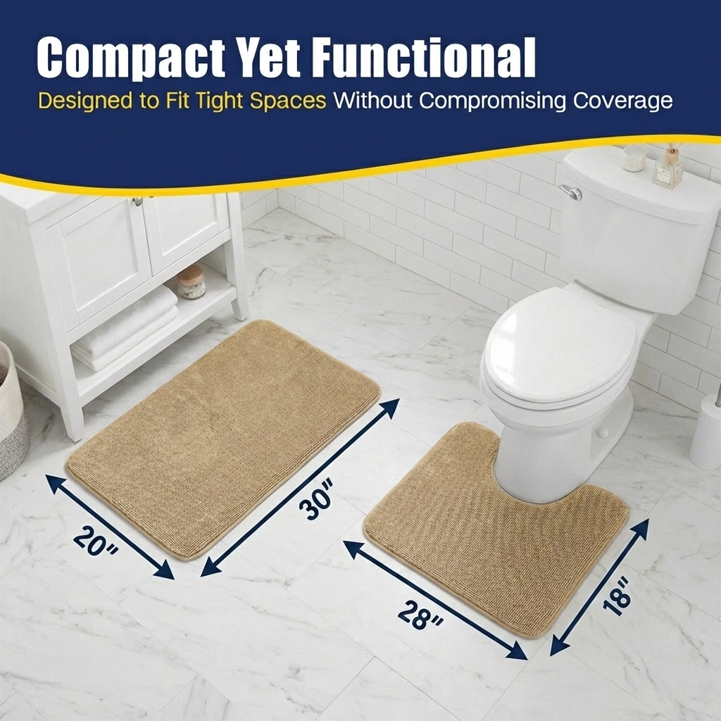 Muddymats® CloudStep Bathroom Rugs 2 Piece Set, Non Slip Bath Mats for Bathroom, Absorbent Memory Foam Chenille, Machine Washable Quick Dry Toilet Rug Set, 20"x30" + 20"x20" U-Shaped