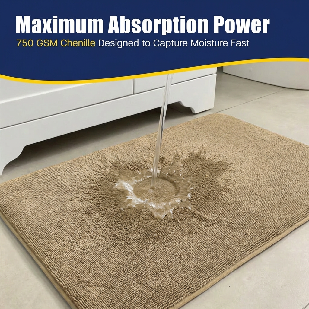 Muddymats® CloudStep Bathroom Rugs 2 Piece Set, Non Slip Bath Mats for Bathroom, Absorbent Memory Foam Chenille, Machine Washable Quick Dry Toilet Rug Set, 20"x30" + 20"x20" U-Shaped