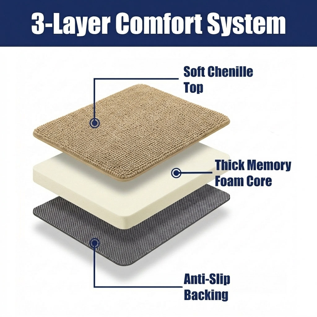 Muddymats® CloudStep Bathroom Rugs, Non Slip Bath Mats for Bathroom, Super Absorbent Memory Foam Chenille, Quick Dry Machine Washable Thick Toilet Rug for Shower Tub and Floor