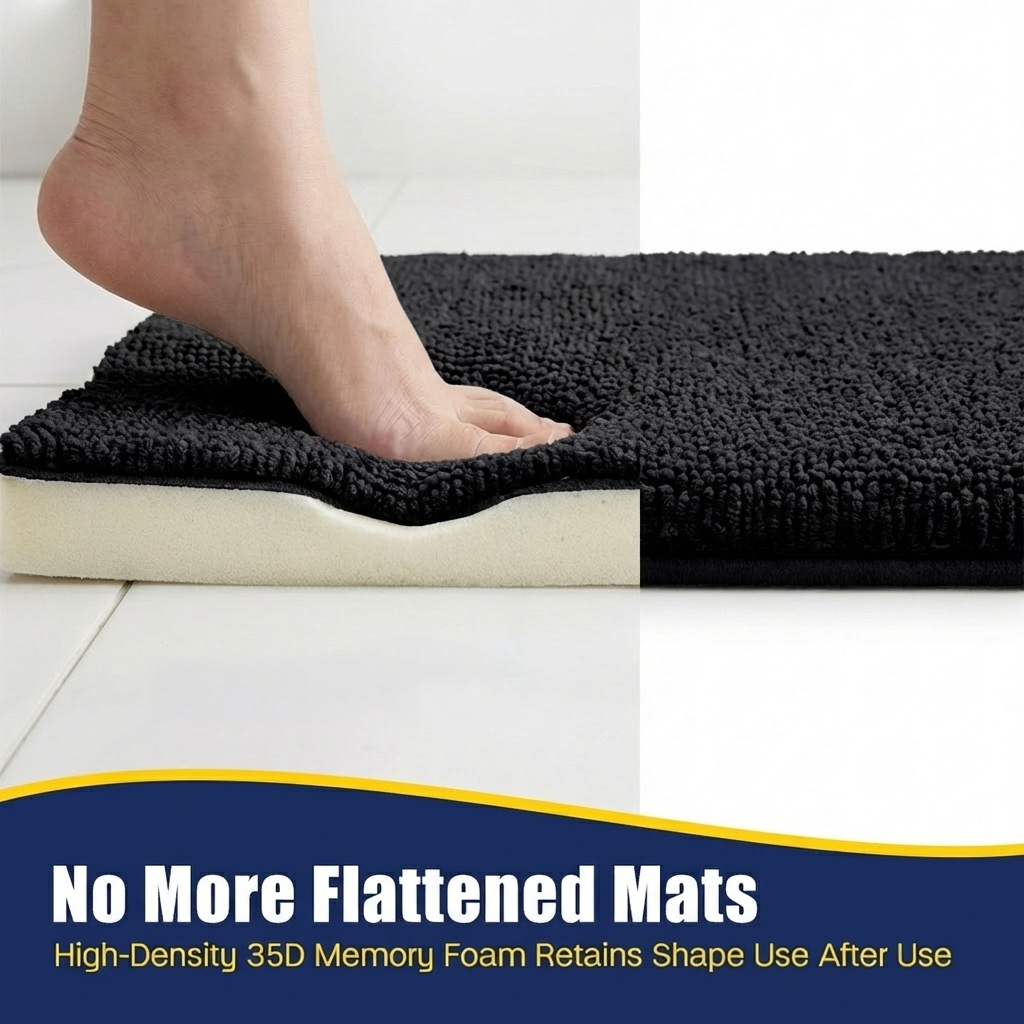 Muddymats® CloudStep Bathroom Rugs 2 Piece Set, Non Slip Bath Mats for Bathroom, Absorbent Memory Foam Chenille, Machine Washable Quick Dry Toilet Rug Set, 20"x30" + 20"x20" U-Shaped