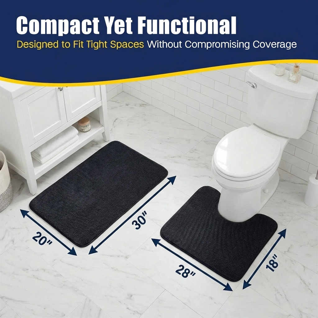 Muddymats® CloudStep Bathroom Rugs 2 Piece Set, Non Slip Bath Mats for Bathroom, Absorbent Memory Foam Chenille, Machine Washable Quick Dry Toilet Rug Set, 20"x30" + 20"x20" U-Shaped