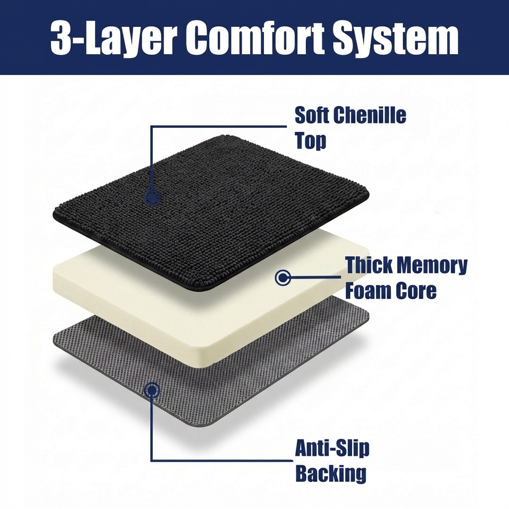 Muddymats® CloudStep Bathroom Rugs, Non Slip Bath Mats for Bathroom, Super Absorbent Memory Foam Chenille, Quick Dry Machine Washable Thick Toilet Rug for Shower Tub and Floor