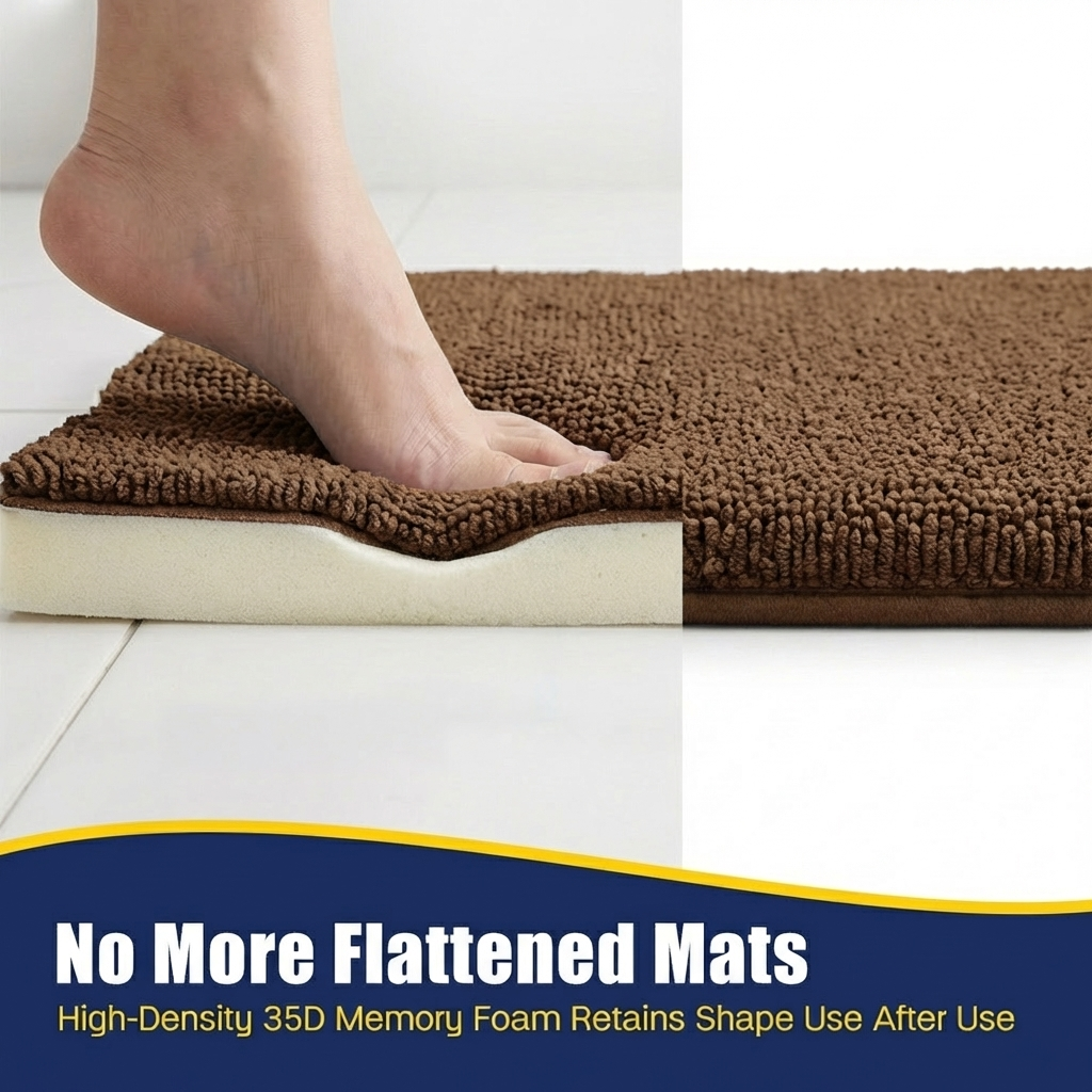 Muddymats® CloudStep Bathroom Rugs 2 Piece Set, Non Slip Bath Mats for Bathroom, Absorbent Memory Foam Chenille, Machine Washable Quick Dry Toilet Rug Set, 20"x30" + 20"x20" U-Shaped