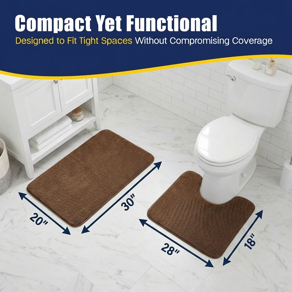 Muddymats® CloudStep Bathroom Rugs 2 Piece Set, Non Slip Bath Mats for Bathroom, Absorbent Memory Foam Chenille, Machine Washable Quick Dry Toilet Rug Set, 20"x30" + 20"x20" U-Shaped