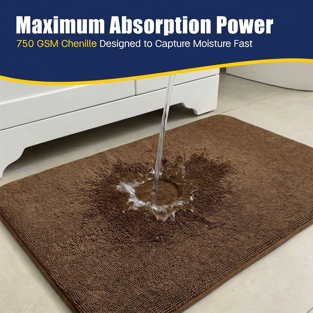 Muddymats® CloudStep Bathroom Rugs 2 Piece Set, Non Slip Bath Mats for Bathroom, Absorbent Memory Foam Chenille, Machine Washable Quick Dry Toilet Rug Set, 20"x30" + 20"x20" U-Shaped