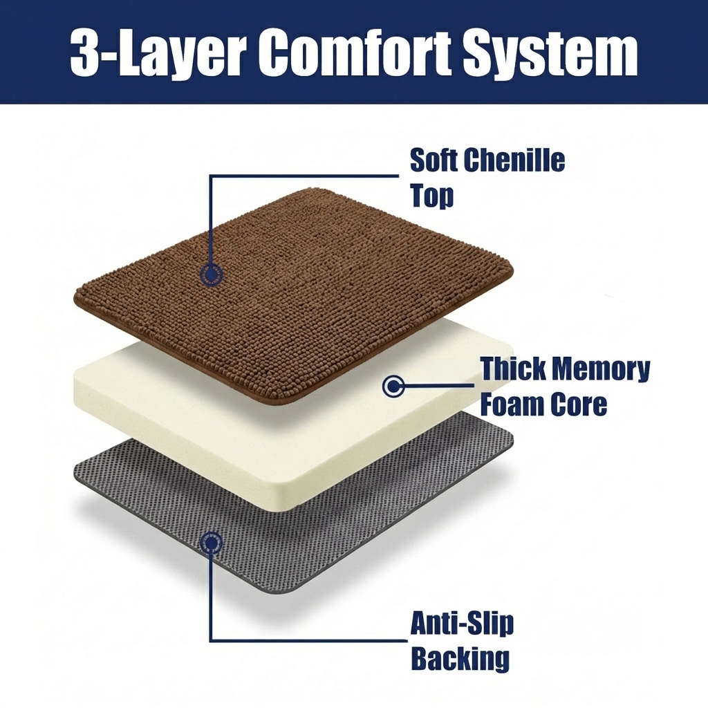 Muddymats® CloudStep Bathroom Rugs 2 Piece Set, Non Slip Bath Mats for Bathroom, Absorbent Memory Foam Chenille, Machine Washable Quick Dry Toilet Rug Set, 20"x30" + 20"x20" U-Shaped