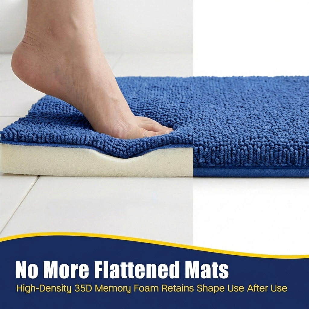 Muddymats® CloudStep Bathroom Rugs 2 Piece Set, Non Slip Bath Mats for Bathroom, Absorbent Memory Foam Chenille, Machine Washable Quick Dry Toilet Rug Set, 20"x30" + 20"x20" U-Shaped