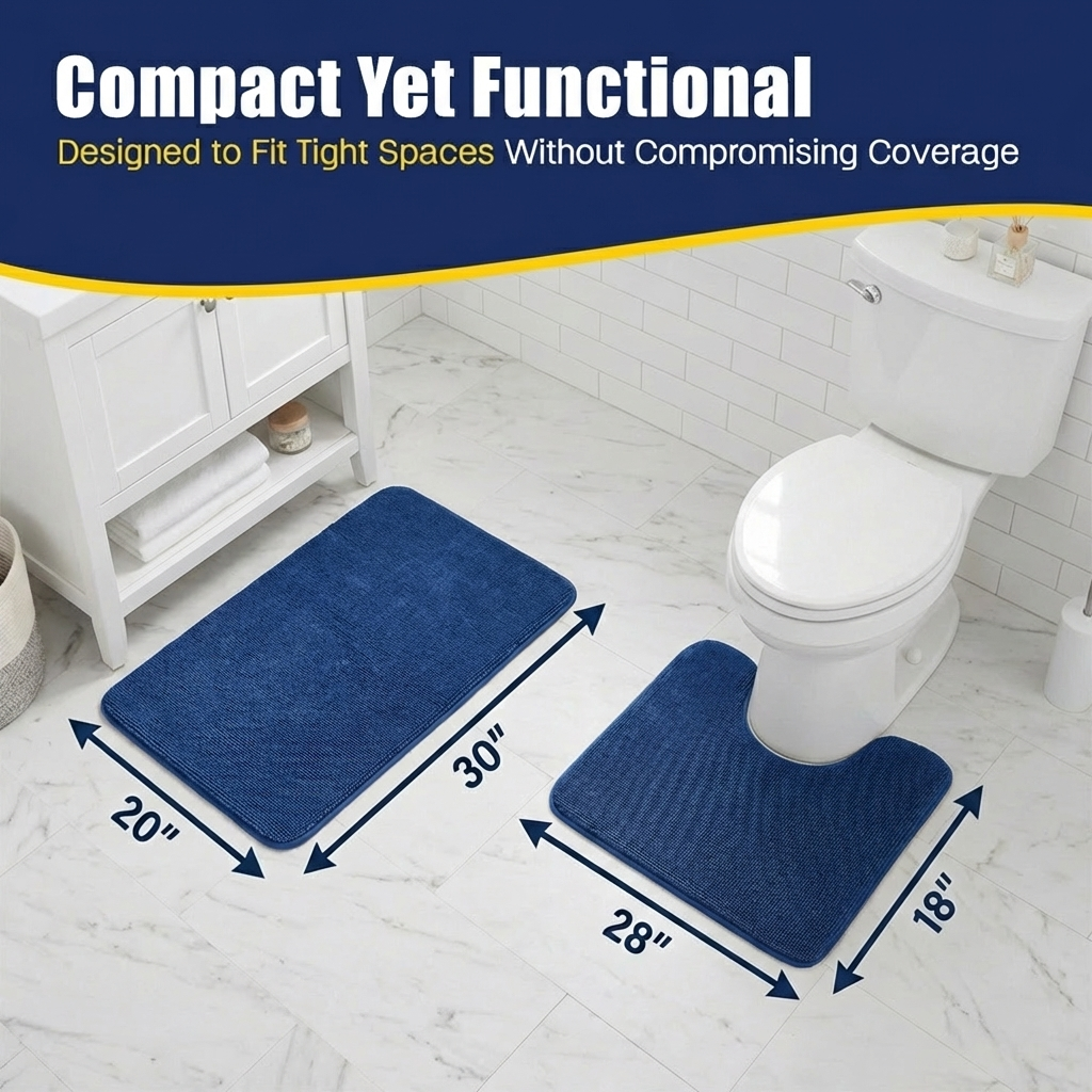 Muddymats® CloudStep Bathroom Rugs 2 Piece Set, Non Slip Bath Mats for Bathroom, Absorbent Memory Foam Chenille, Machine Washable Quick Dry Toilet Rug Set, 20"x30" + 20"x20" U-Shaped