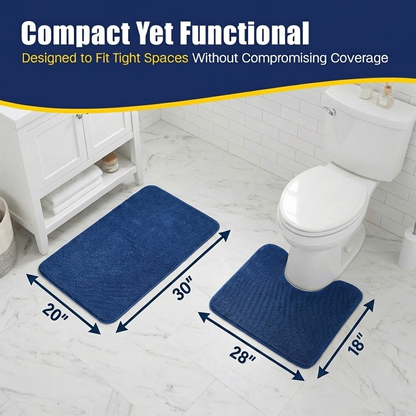 Muddymats® CloudStep Bathroom Rugs 2 Piece Set, Non Slip Bath Mats for Bathroom, Absorbent Memory Foam Chenille, Machine Washable Quick Dry Toilet Rug Set, 20"x30" + 20"x20" U-Shaped