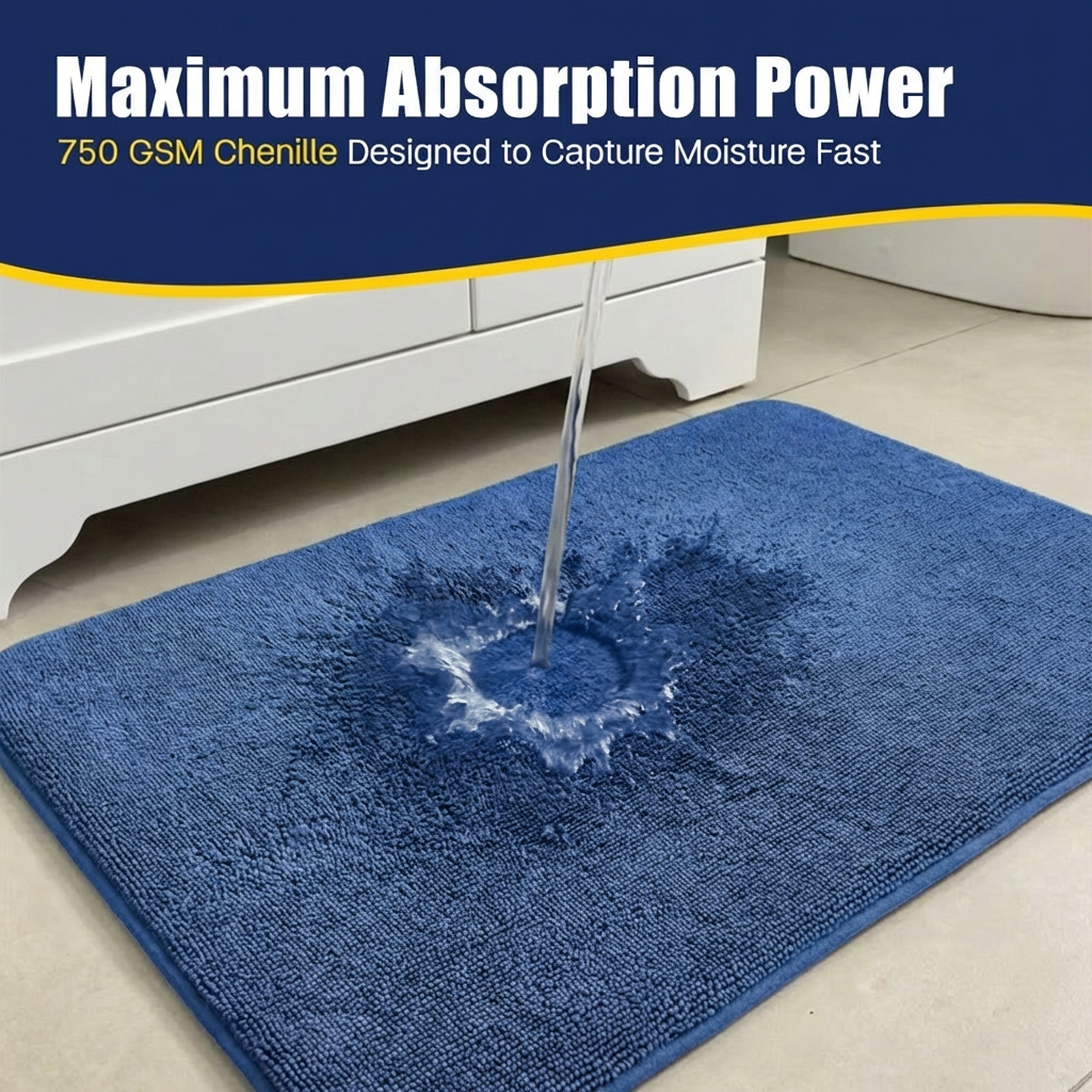 Muddymats® CloudStep Bathroom Rugs 2 Piece Set, Non Slip Bath Mats for Bathroom, Absorbent Memory Foam Chenille, Machine Washable Quick Dry Toilet Rug Set, 20"x30" + 20"x20" U-Shaped