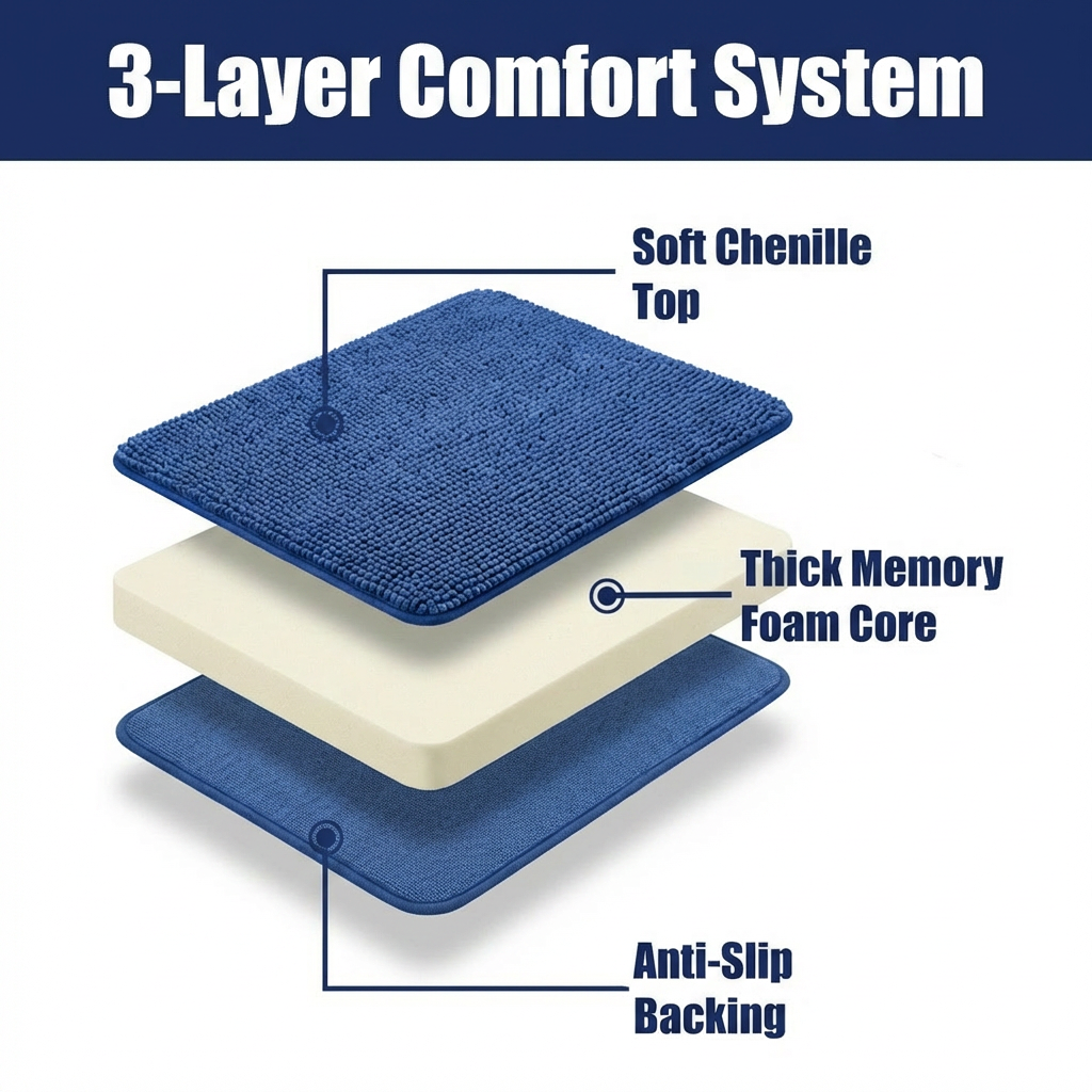 Muddymats® CloudStep Bathroom Rugs, Non Slip Bath Mats for Bathroom, Super Absorbent Memory Foam Chenille, Quick Dry Machine Washable Thick Toilet Rug for Shower Tub and Floor