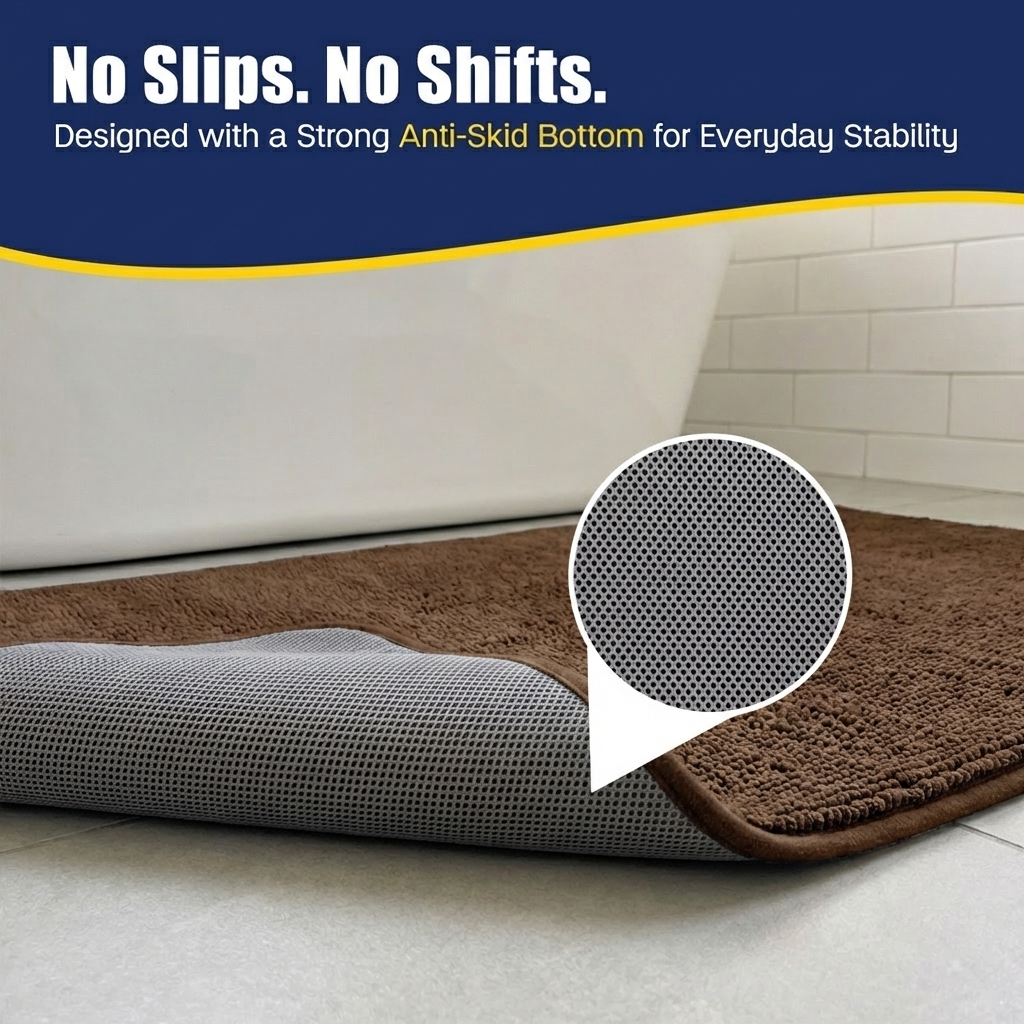 Muddymats® CloudStep Bathroom Rugs, Non Slip Bath Mats for Bathroom, Super Absorbent Memory Foam Chenille, Quick Dry Machine Washable Thick Toilet Rug for Shower Tub and Floor