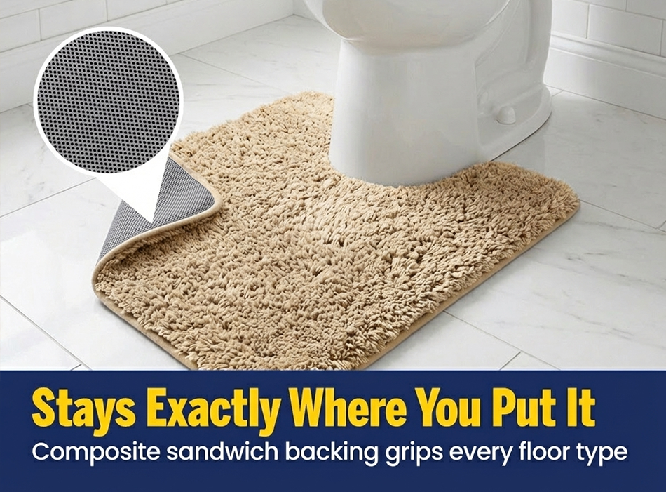Muddymats® Fluffy Bathroom Rugs 2 Piece Set, Soft Absorbent Microfiber Bath Mats, Non Slip, Quick Dry, Machine Washable for Floor, Tub, Shower & Toilet, 20"x30" + 20"x20" U-Shaped