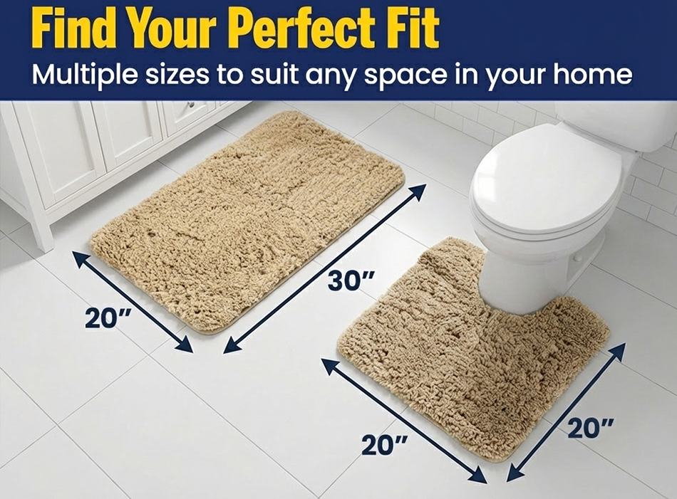 Muddymats® Fluffy Bathroom Rug, Soft Absorbent Microfiber Bath Mat, Non Slip, Quick Dry, Machine Washable for Bathroom Floor, Tub, Shower, Toilet and Sink