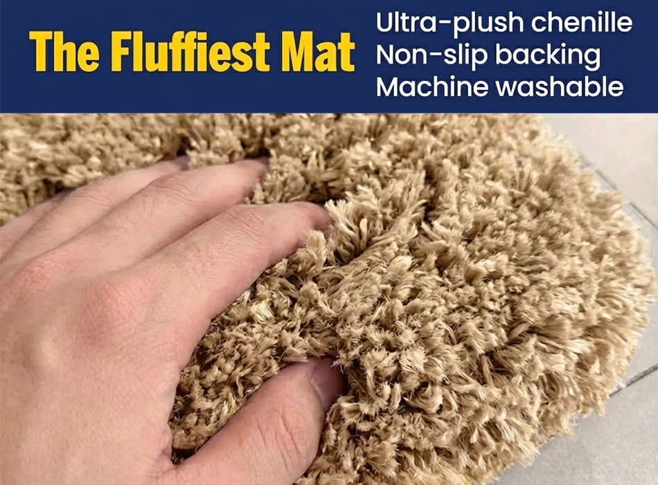 Muddymats® Fluffy Bathroom Rug, Soft Absorbent Microfiber Bath Mat, Non Slip, Quick Dry, Machine Washable for Bathroom Floor, Tub, Shower, Toilet and Sink