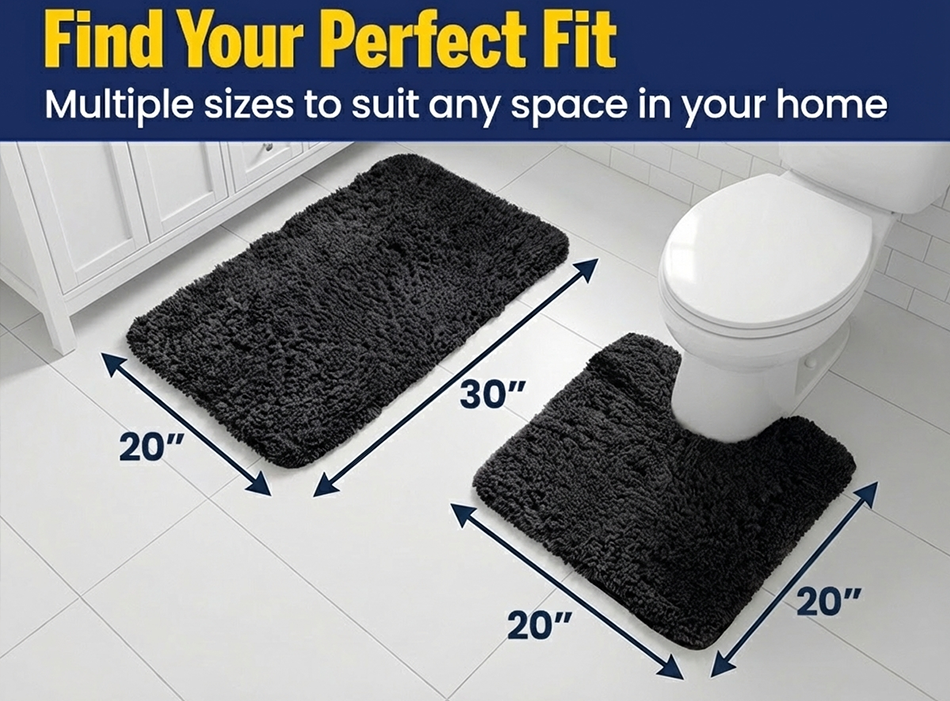 Muddymats® Fluffy Bathroom Rugs 2 Piece Set, Soft Absorbent Microfiber Bath Mats, Non Slip, Quick Dry, Machine Washable for Floor, Tub, Shower & Toilet, 20"x30" + 20"x20" U-Shaped
