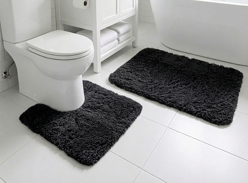 Muddymats® Fluffy Bathroom Rugs 2 Piece Set, Soft Absorbent Microfiber Bath Mats, Non Slip, Quick Dry, Machine Washable for Floor, Tub, Shower & Toilet, 20"x30" + 20"x20" U-Shaped